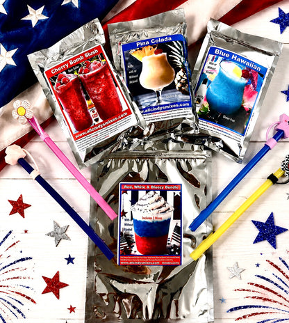 Patriotic 3 Mix Bundle     >Cherry Bomb Slush, Blue Hawaiian, Pina Colada "Ninja & Blender Recipes Included"