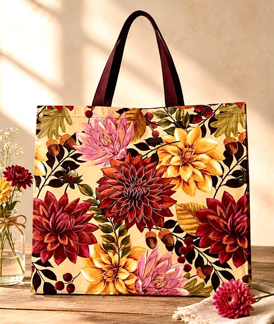 XL Water Lilies & Dahlias Flower Tote Bag