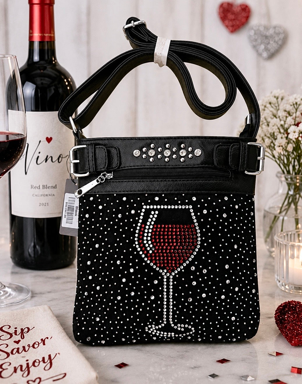 Blinged Out Wine Rhinestone Purse